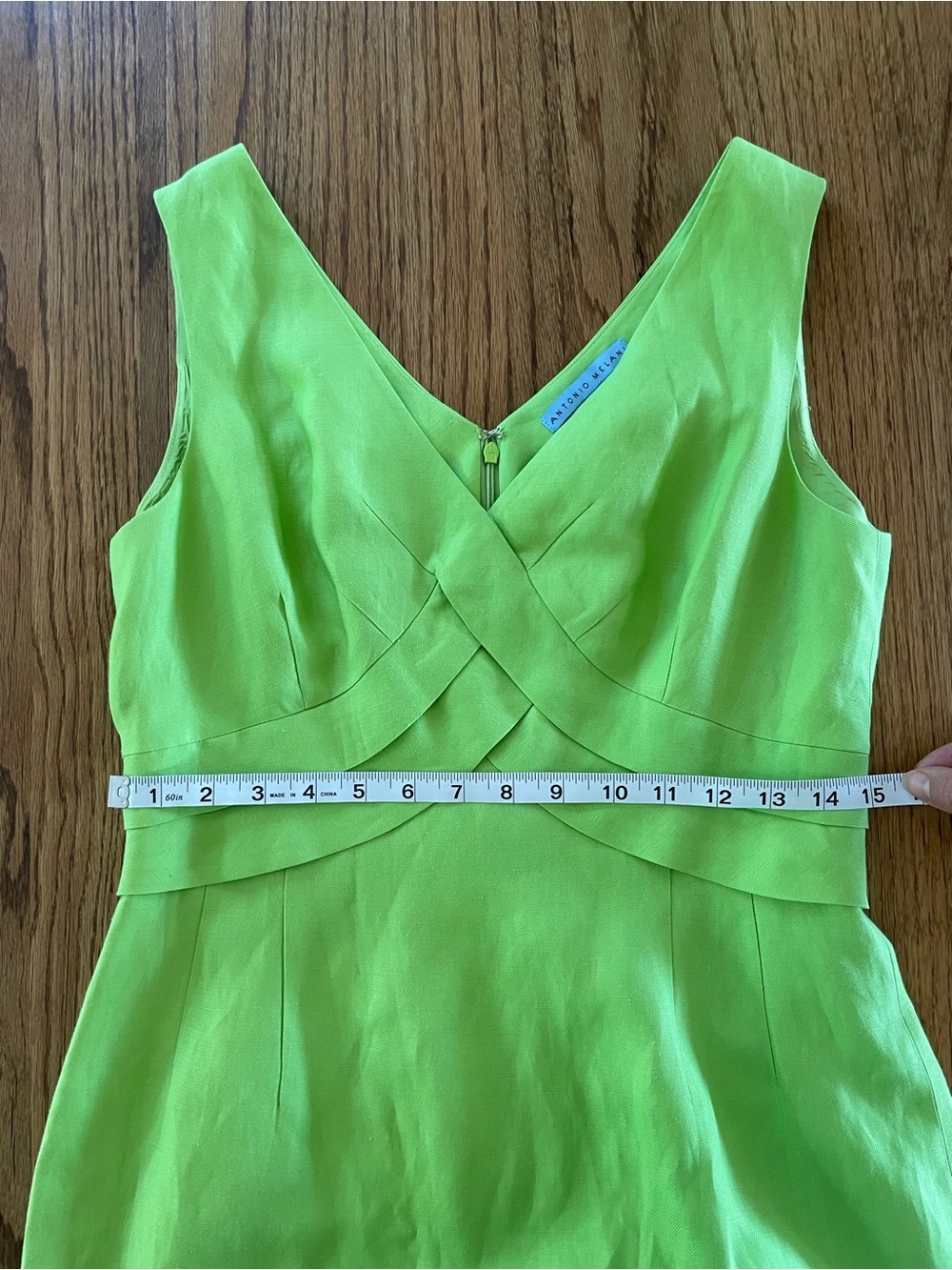 ANTONIO MELANI Bright Lime Green V-Neck Midi Dress - Picture 9 of 10